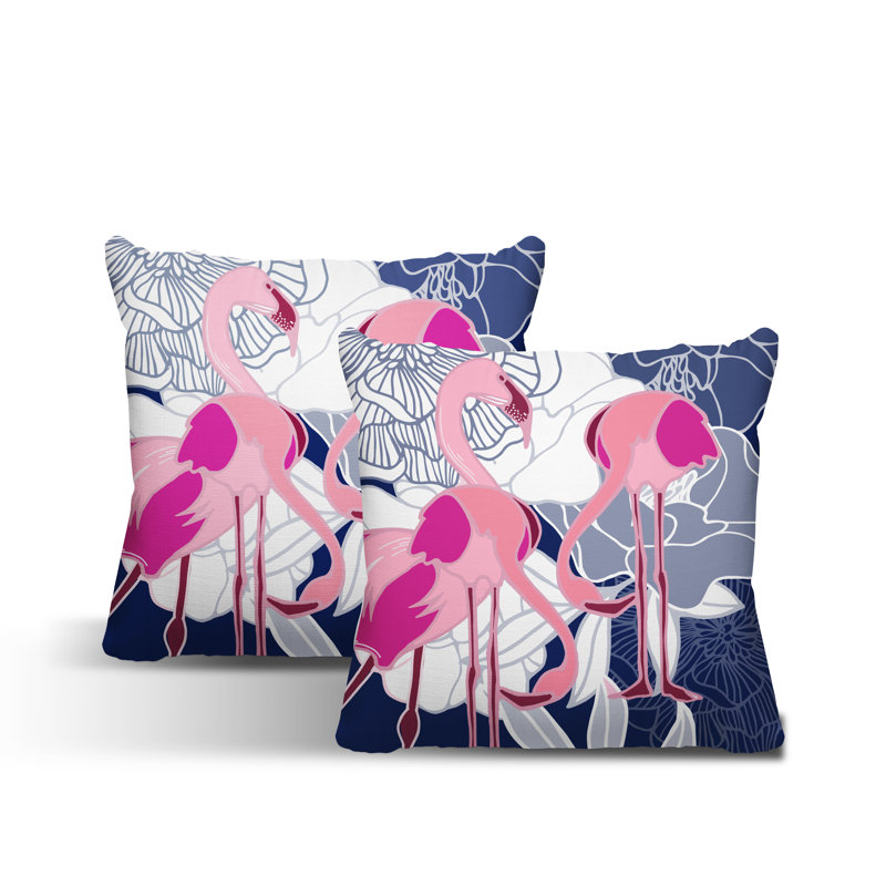 Outdoor Reversible Throw Pillow, 17W" x 17H", Navy Blue/Pink