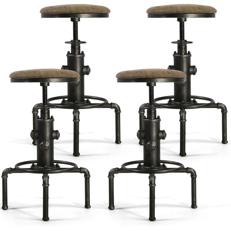 Ensemble de 4, tabouret de bar industriel rétro en similicuir, Argent argent, 4