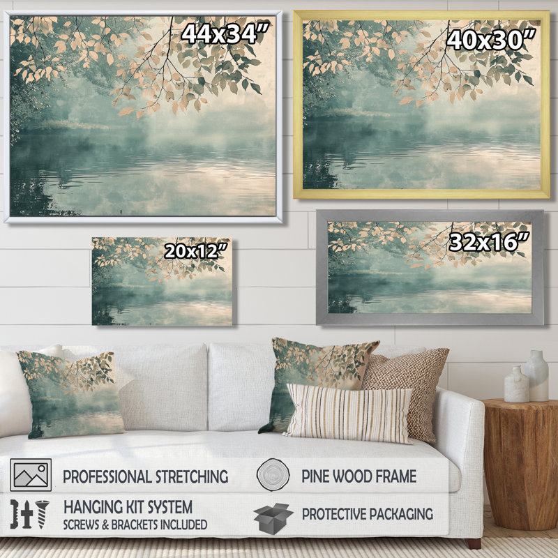 Riverbank Leaves Simplicity Scenery II - feuilles, art mural, Reproduction encadrée d'une seule photo, Argent argent
