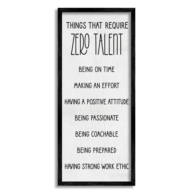 " Things That Require Zero Talent List " by Lil' Rue, Midnight Black Framed Giclee, 24" H x 10" W x 1.5" D