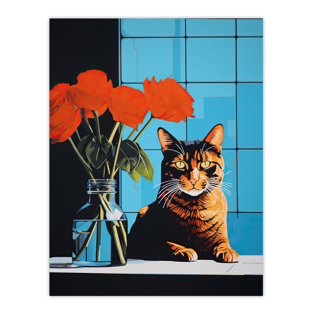 Wall Art Print Don't Swipe Right Tabby Cat Roses Living Room