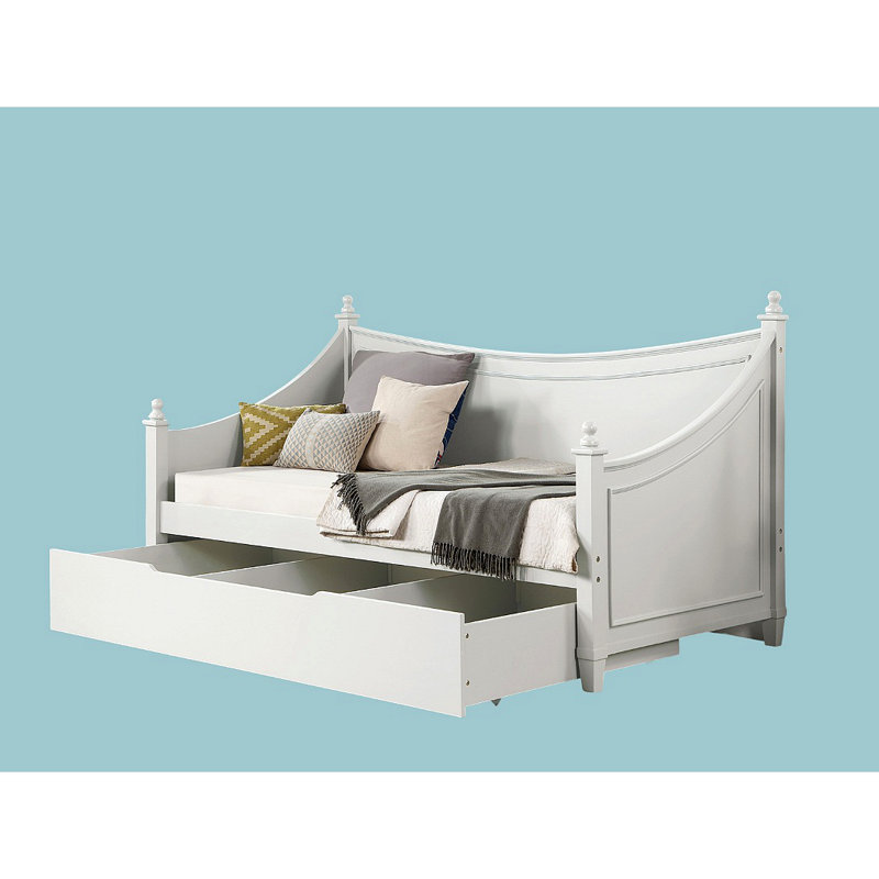 Lit de jour de style transitionnel, moulure, conception d'affiche avec structure en bois massif, Blanc