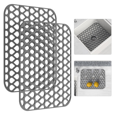 Tapis d'évier en silicone 2 pièces pour éviers de cuisine, protecteur d'évier pliant antidérapant avec trous de drain pour évier en porcelaine en acier inoxydable Farmhouse