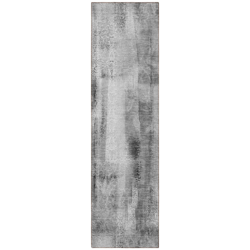 8' Runner Gray Washable Non Skid Indoor Outdoor Runner Rug