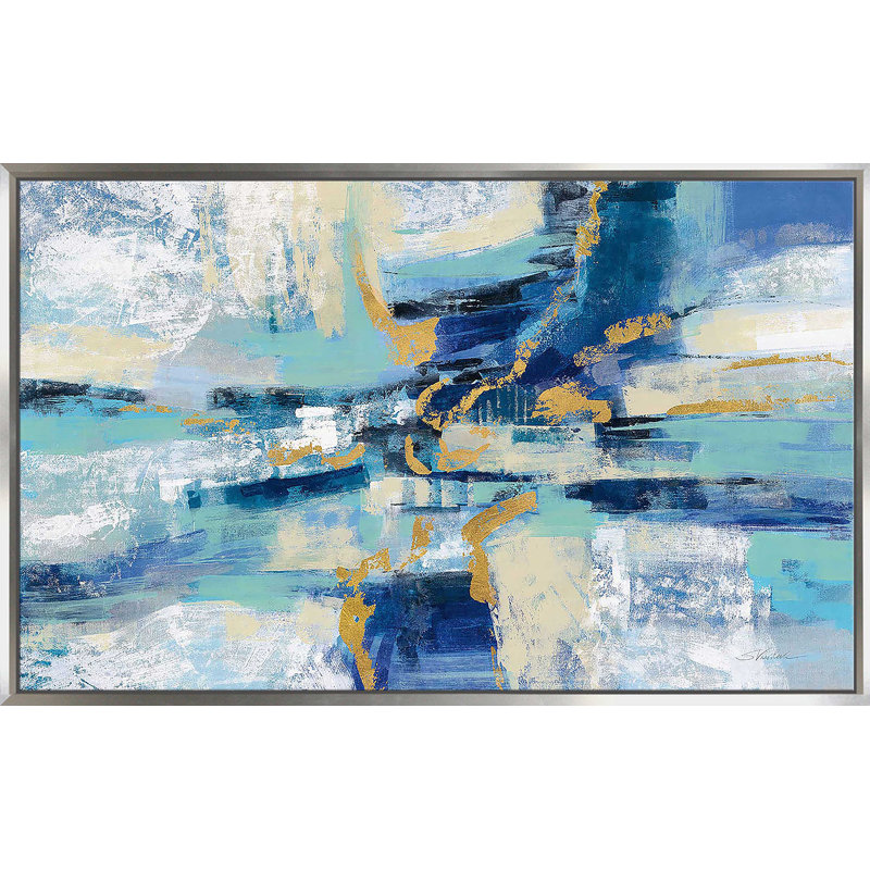 «Wave Breaker» par Silvia Vassileva - Peinture, Cadre flottant argent, H 39,5 po x l 63,5 po x P 2 po