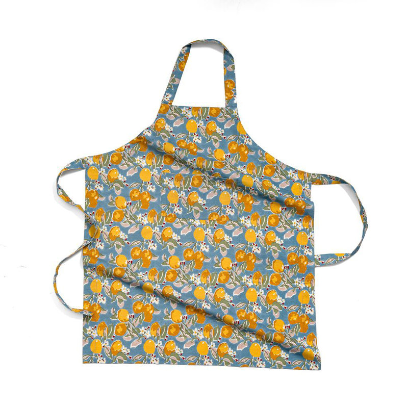 Floral Linen Bib Apron, Blue/Yellow