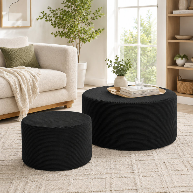 Upholstered Pouf, Noir