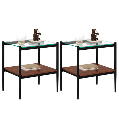 Finkelstein Tempered Glass Side Tables with Shelf