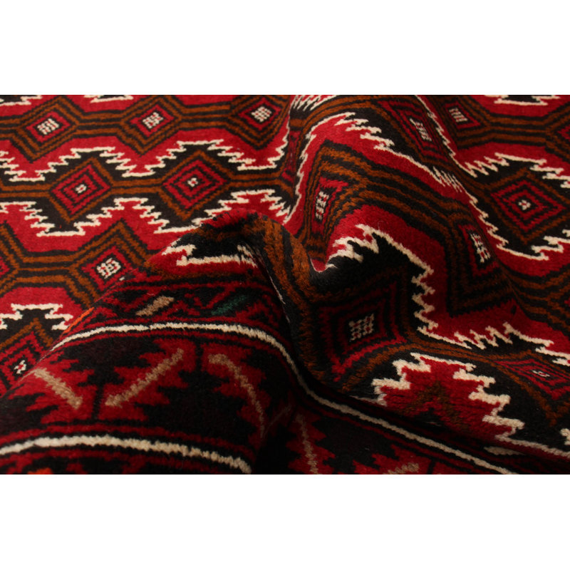 Tapis unique en laine noué à la main 3 pi 6 po x 6 pi 4 po nouvel âge Knute - rouge / brun / crème