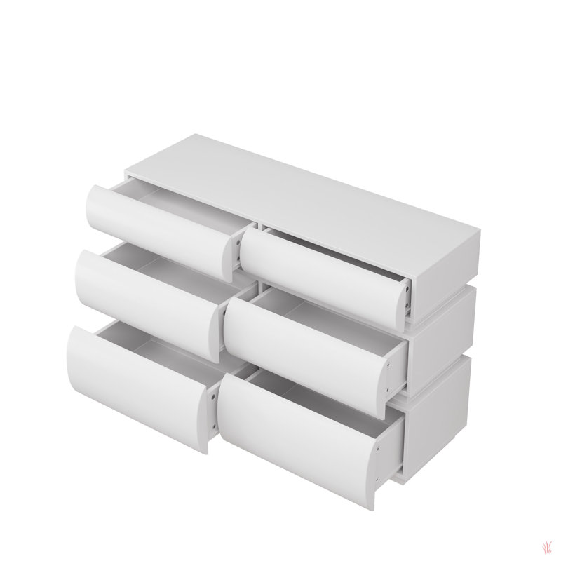Modern 6 Drawer Dresser For Bedroom, White