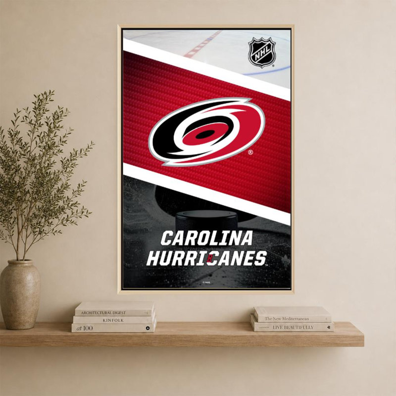 «Carolina Hurricanes NHL», art mural, H 60 po x l 40 po, Flat Floating Frame, Bouleau