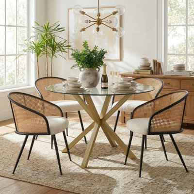 Ensemble de table de salle à manger pour 4 personnes avec table ronde de 39 po et 4 fauteuils rembourrés Boucle