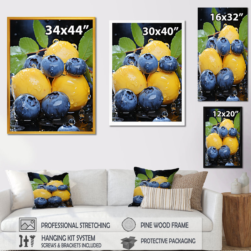 Ballet Blueberry Fruit Serenade V - fruits, art mural, H 44 po x l 34 po x P 1,5 po
