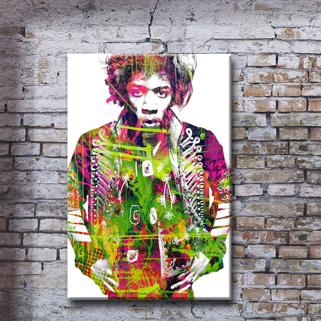 Iconic Jimmy Hendrix - Impression d'art graphique sur verre, H 16 po x l 12 po x P 1,5 po