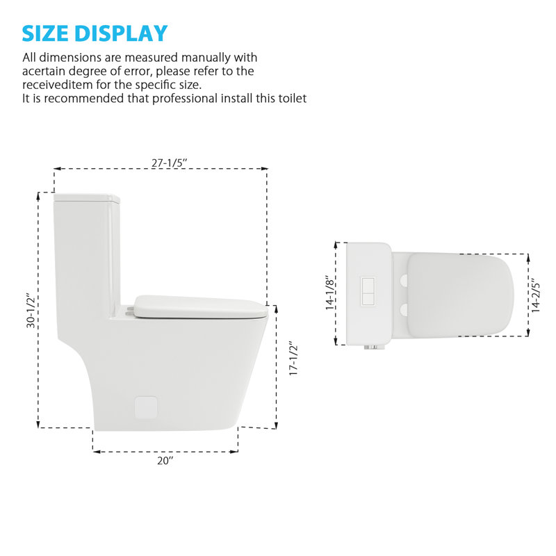 White Ceramic Square One-Piece Dual Flush Toilet