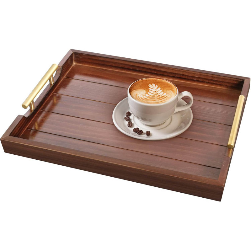 Wood Serving Tray: Dual Handles & 4 Coasters, Rustic Brown