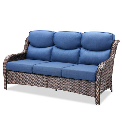 71" Outdoor Wicker Rattan Patio Sofa With 5" Thick Cushions