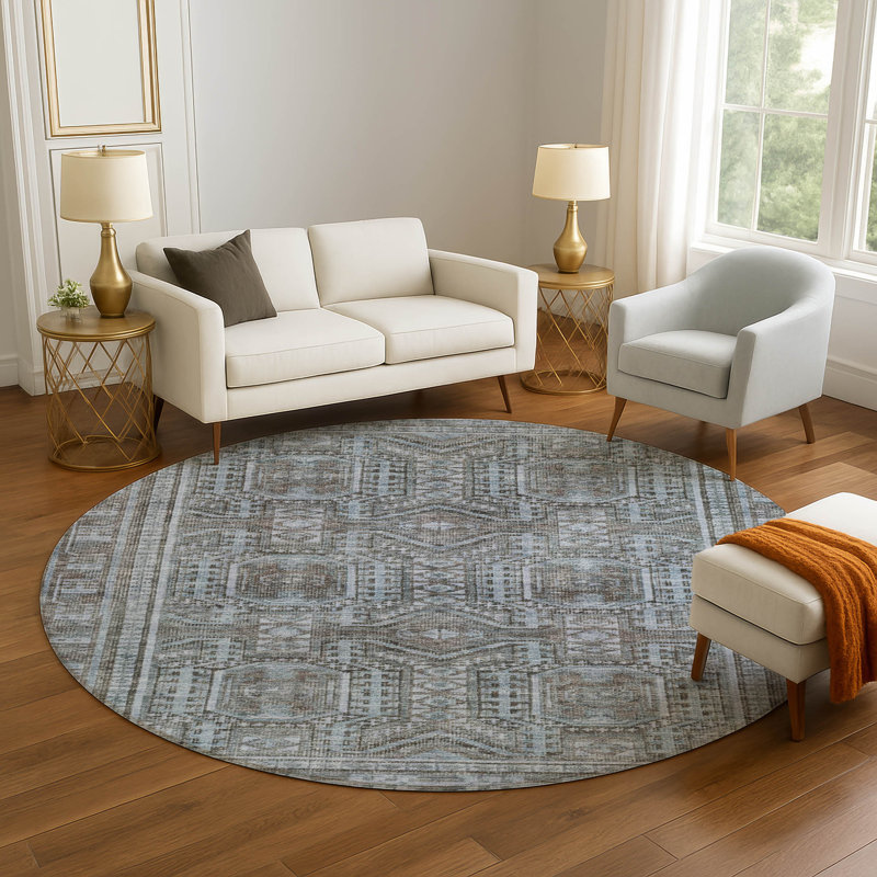 Premium Machine Washable Ashlynn Border Rug, Round 8'