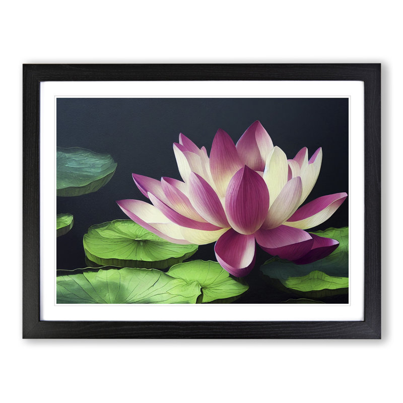 Iconic Lotus Flower - Single Picture Frame Print, Black, 34cm H x 46cm W x 2cm D