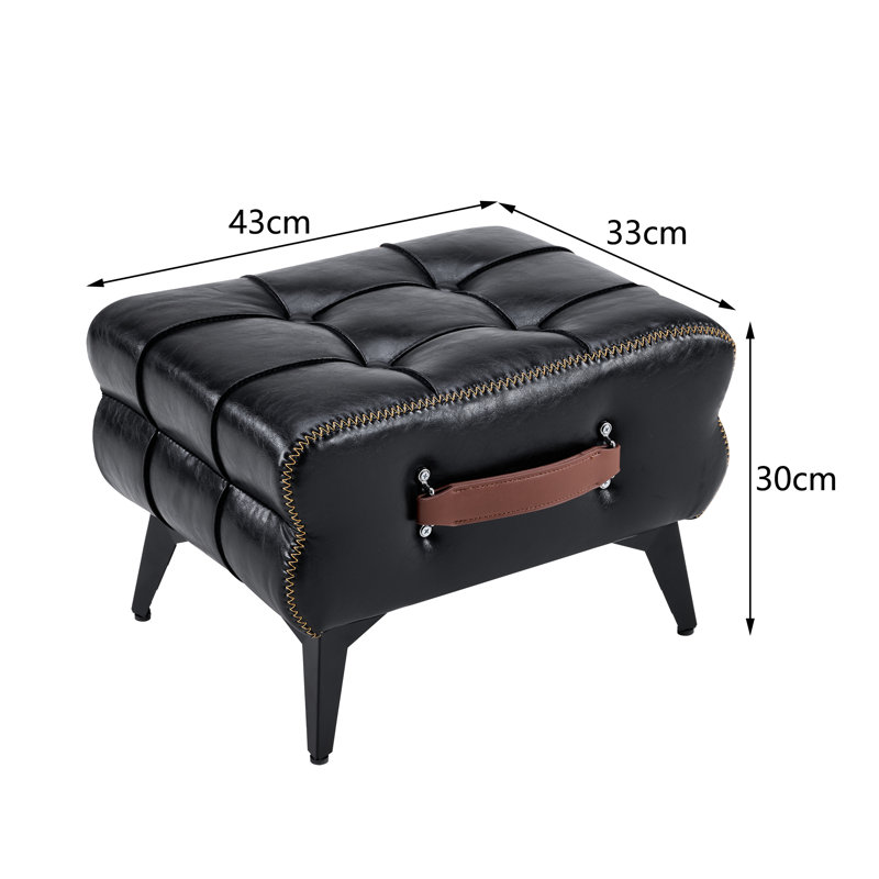 Portable Footstool In Leather With Metal Legs, Multifunctional Footrest, Universal Shoe-changing Stool For Living Rooms And Bedrooms, Simple Style