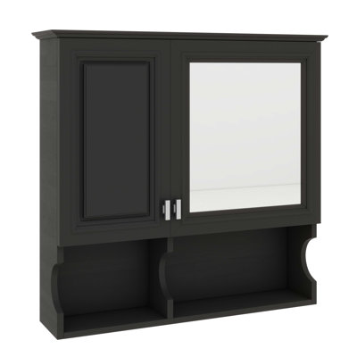 Wall-Mounted 30" Bathroom Storage Cabinet, Mirrored Door, Open Shelves & Adjustable Shelf