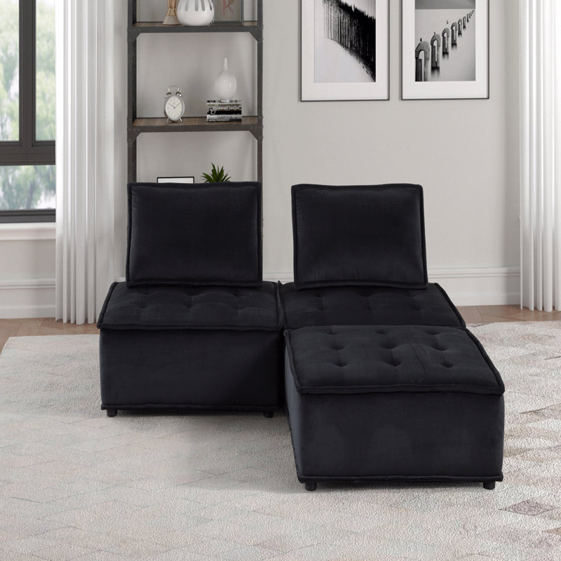 Canapé modulaire Basic, repose-pieds 3 pièces en velours 80 po Basic