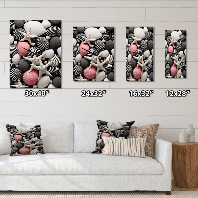Horloge murale moderne grise et rose sur la plage - Nautique et plage, H 40 po x l 30 po x P 1 po