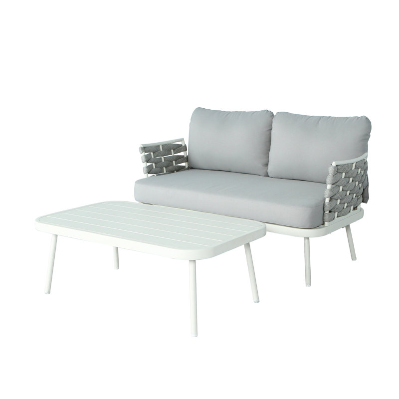 Causeuse et table en acier Mariano, blanc cassé et gris, Blanc cassé/gris, Gris