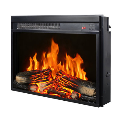 Foyer électrique encastrable, 23 pouces, chauffage ultra mince, flamme réaliste, bûche, télécommande, minuterie, protection contre la surchauffe, / certification UL, chaleur de 1400 W, 5000 S par heure, 11 réglages de température,