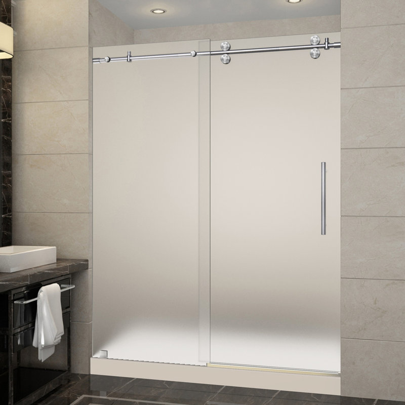 Langham 77.5" H Single Sliding Frameless Shower Door, Chrome, Center