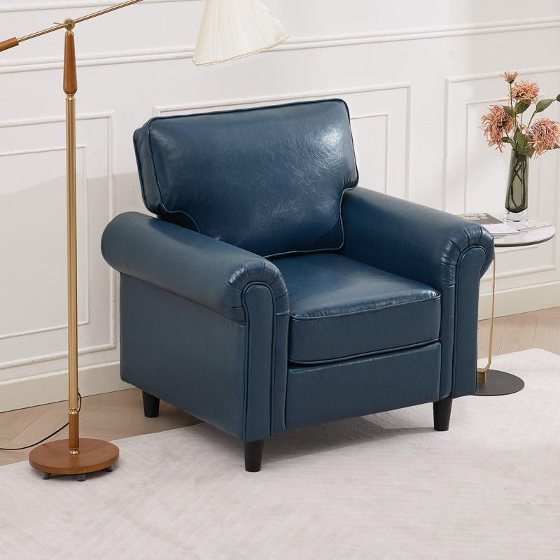 39.4" Wide Rolled Accent Chair Faux Leather Armchair, Navy Faux Leather