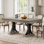 Table de salle à manger moderne de 71 pouces pour 6 à 8 personnes, grande table de cuisine rectangulaire avec 2 tiroirs de rangement, base en métal robuste en forme de C, table en bois de 6 pi