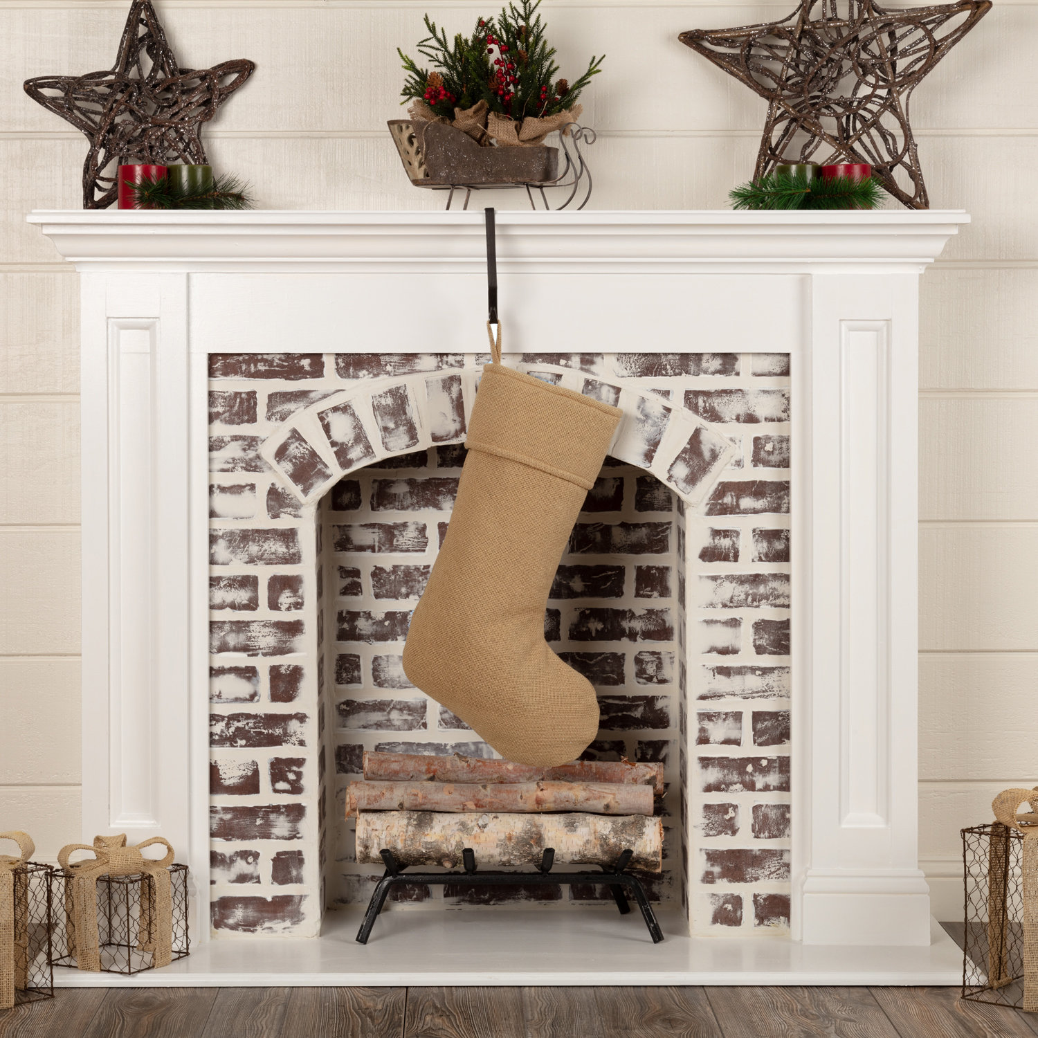 Festive Finds Burlap Stocking, 20" H x 11" W, Natural