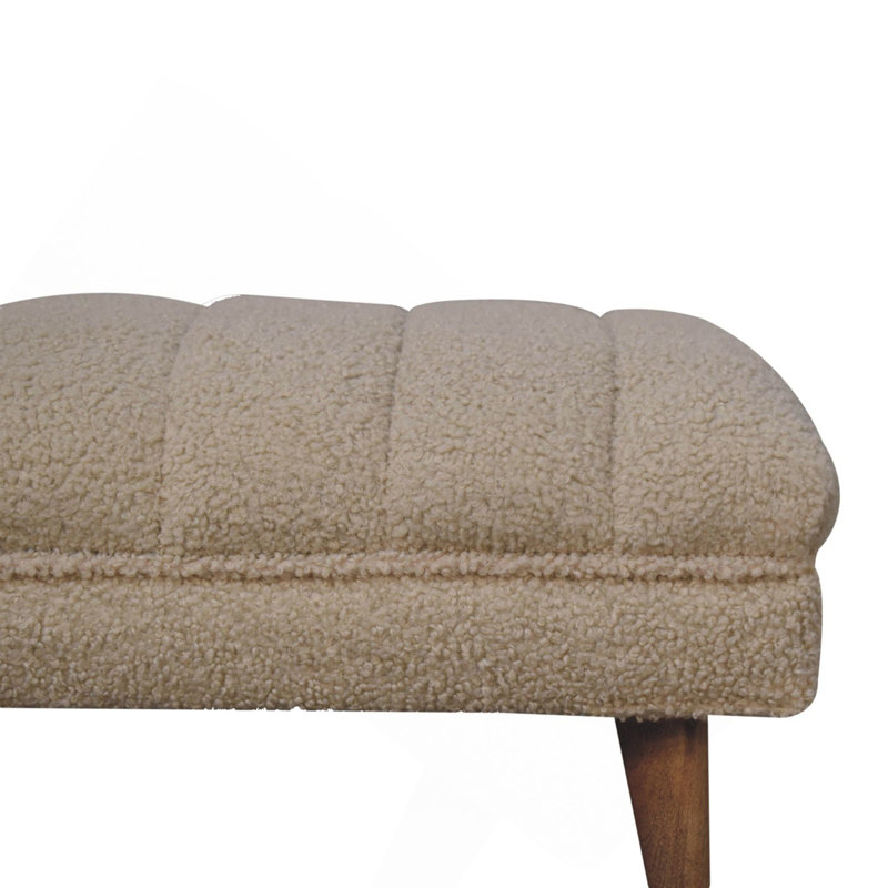 Banc Wood Boucle Puffer, pieds nordiques, beige et brun clair