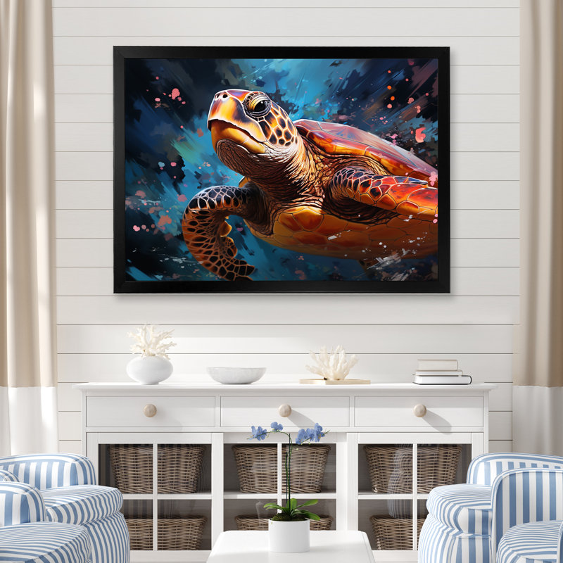 " Serene Turtle Underwaters I ", 34" H x 44" W x 1.5" D, Black Single Picture Framed