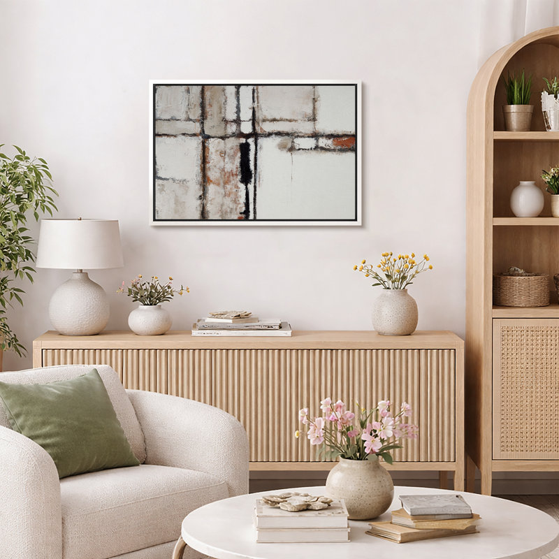 «Neutral Geometric Minimal Abstract Art», photos de chambre de bureau, impression sur toile encadrée, H 16 po x l 24 po