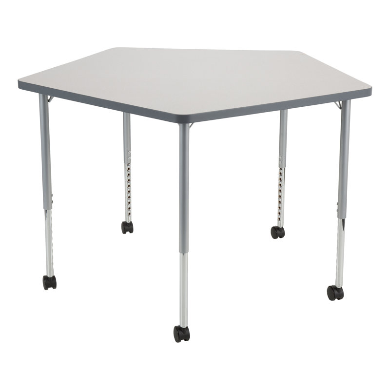 Structure Series Pentagon Adjustable Height Mobile Collaborative Activity Table with Casters, gris, gris