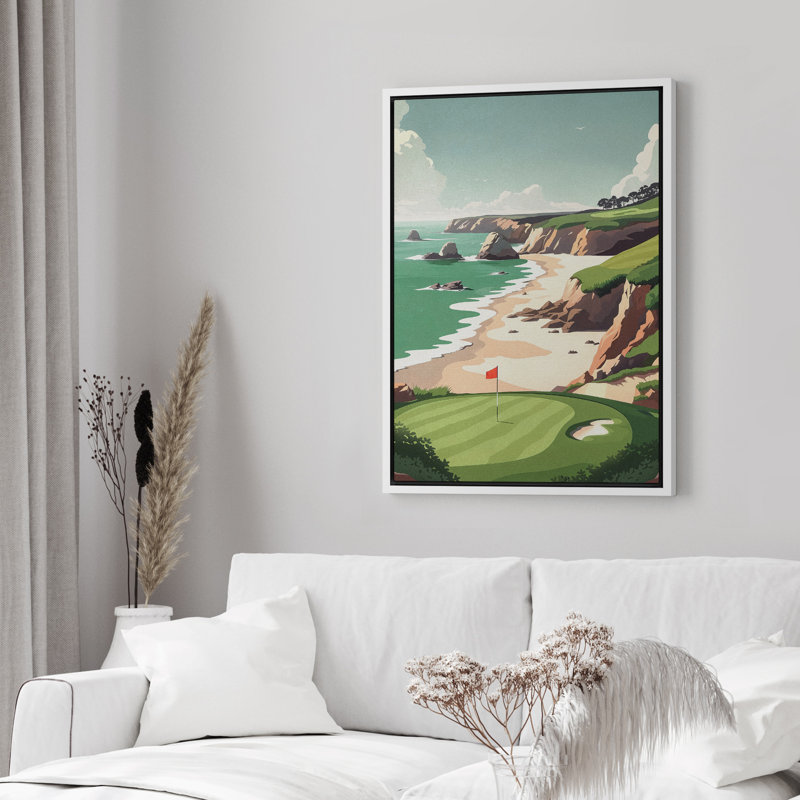 «Green Serene Seascape By The Beach Coastal Decor», reproduction d'art sur toile encadrée, Blanc, H 36 po x l 24 po