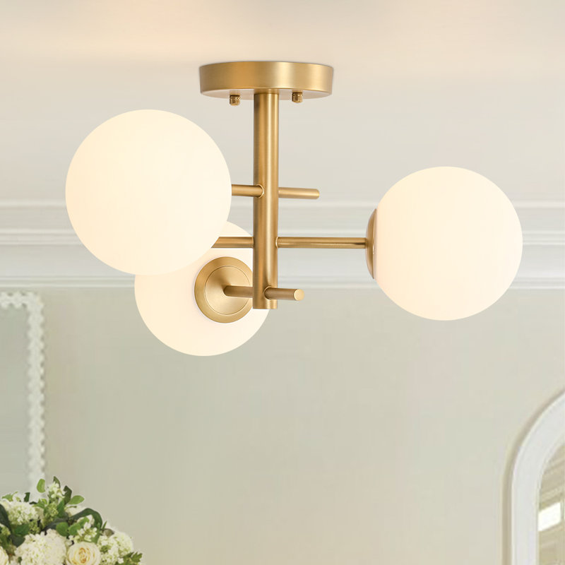 3 - Light Glass Globe Modern Linear Semi Flush Mount