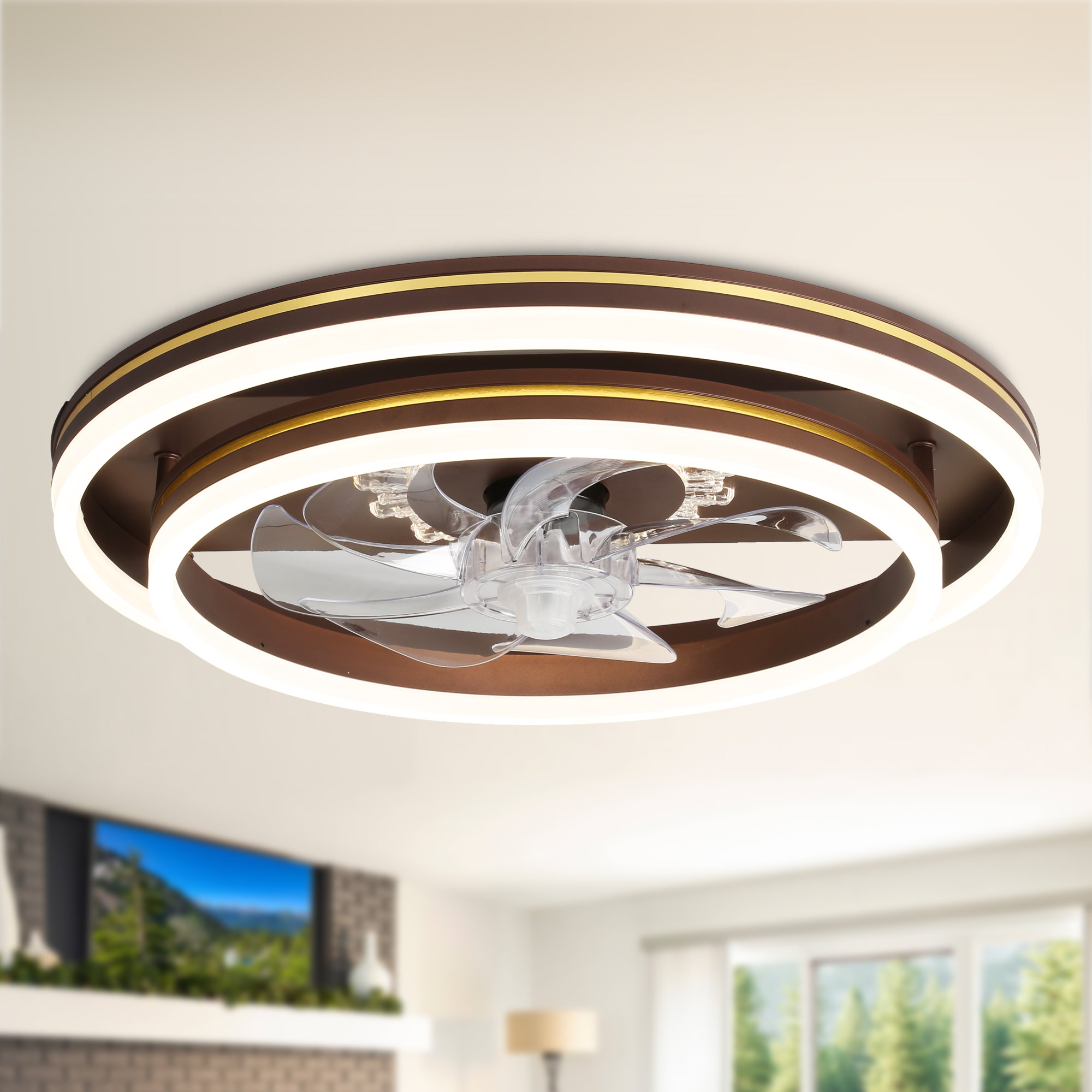 Ceiling Fan with Light,Modern Indoor Flush Mount Ceiling Fan with Dimmable  LED Light and Remote Control 3 Color Temperatures 6 Gear Wind Speed for