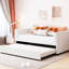Lit de jour simple beige avec rangement gigogne extensible, ergonomique et empilable