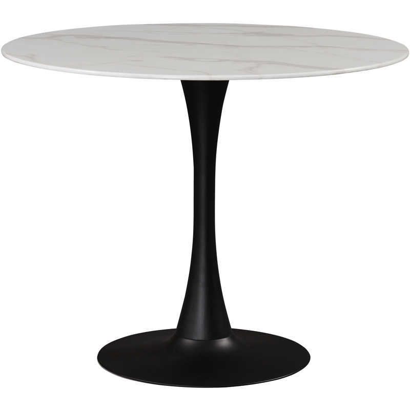 Sevinc Round Unfinished Glass Top Metal Base Dining Table, Matte Black, 36" W x 36" L