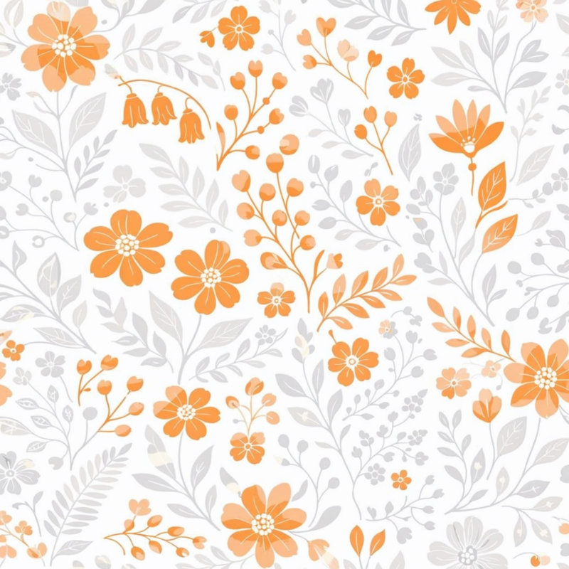 Tapis de bain Floral, L 24 po x L 17 po, Orange moyen / gris clair