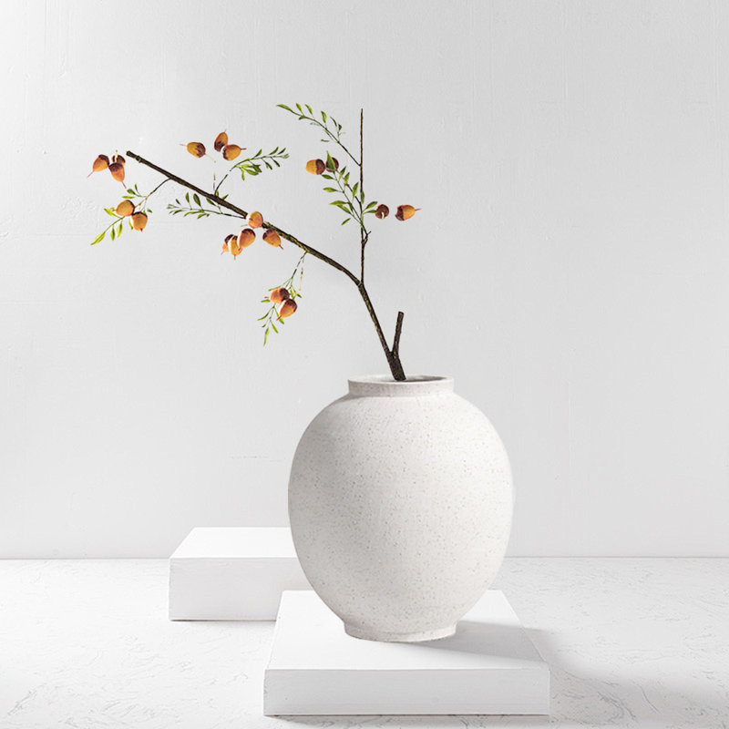 Vase en céramique blanche, vase de plancher rond pour la décoration intérieure, H 9,8 po x l 8,5 po x P 8,5 po