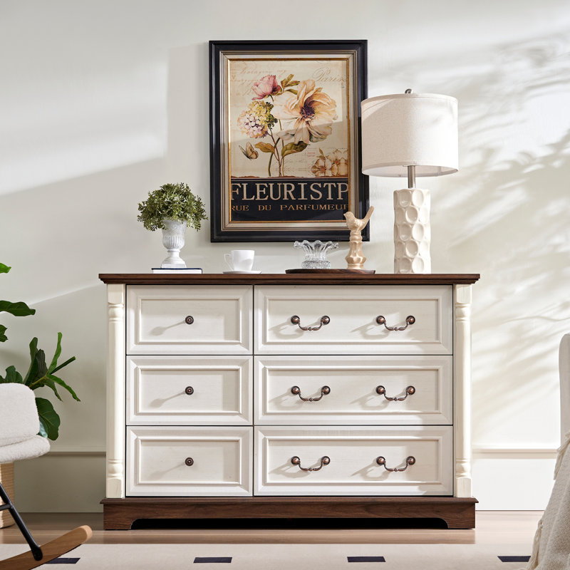 Commode à tiroirs de style campagnard avec base, commode rustique en bois, rangement pour commode pour la chambre à coucher, le salon, belle et robuste (commode)