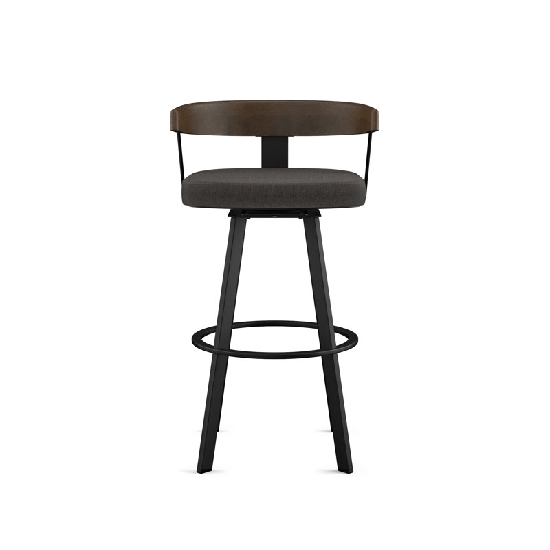 Drees Swivel Upholstered Counter & Bar Stool with Wood Backrest, Counter Stool (25.5" Seat Height), Black 