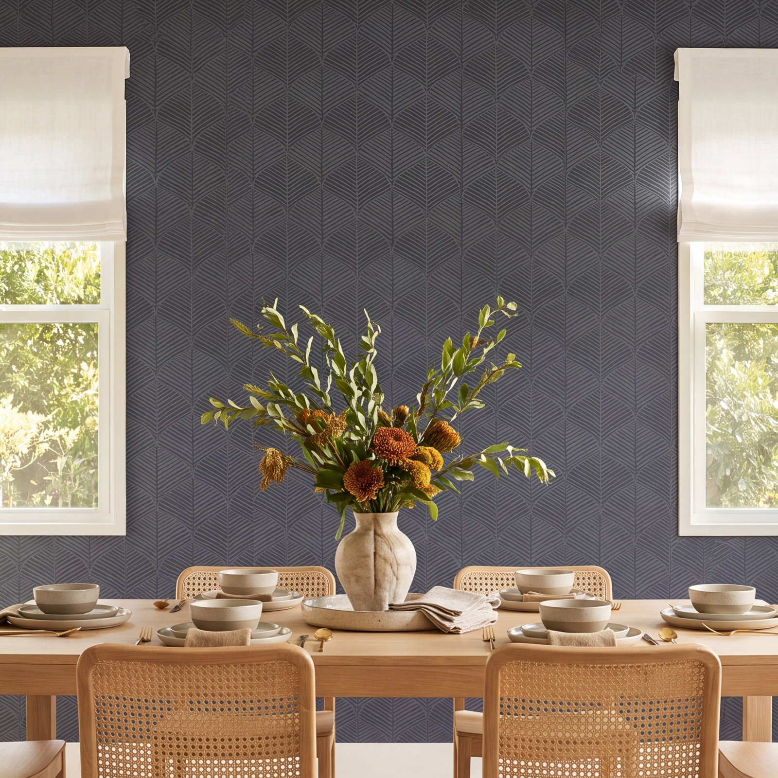 Biella Modern Floral Wallpaper, Navy