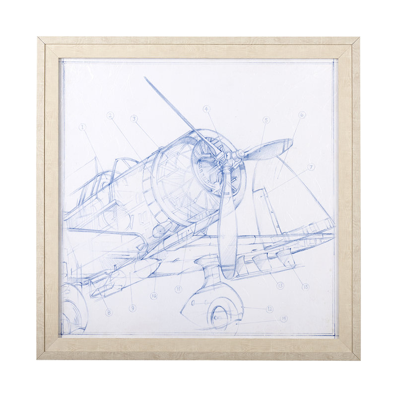 Reproduction d'art encadrée par avion à la main par Ethan Harper, Avion croquis à droite, Brun