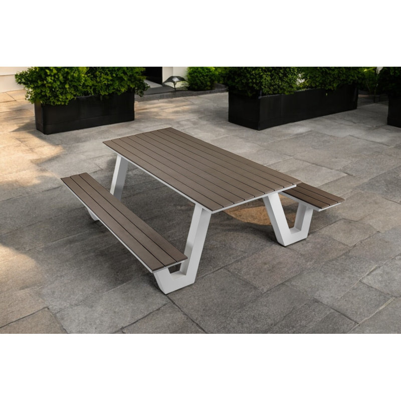 Idell 3-Piece Outdoor Patio Picnic Dining Set , Gray