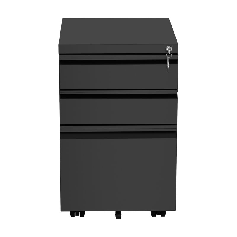 Foranta 15.3'' Wide 3 -Drawer Mobile Steel File Cabinet, Black